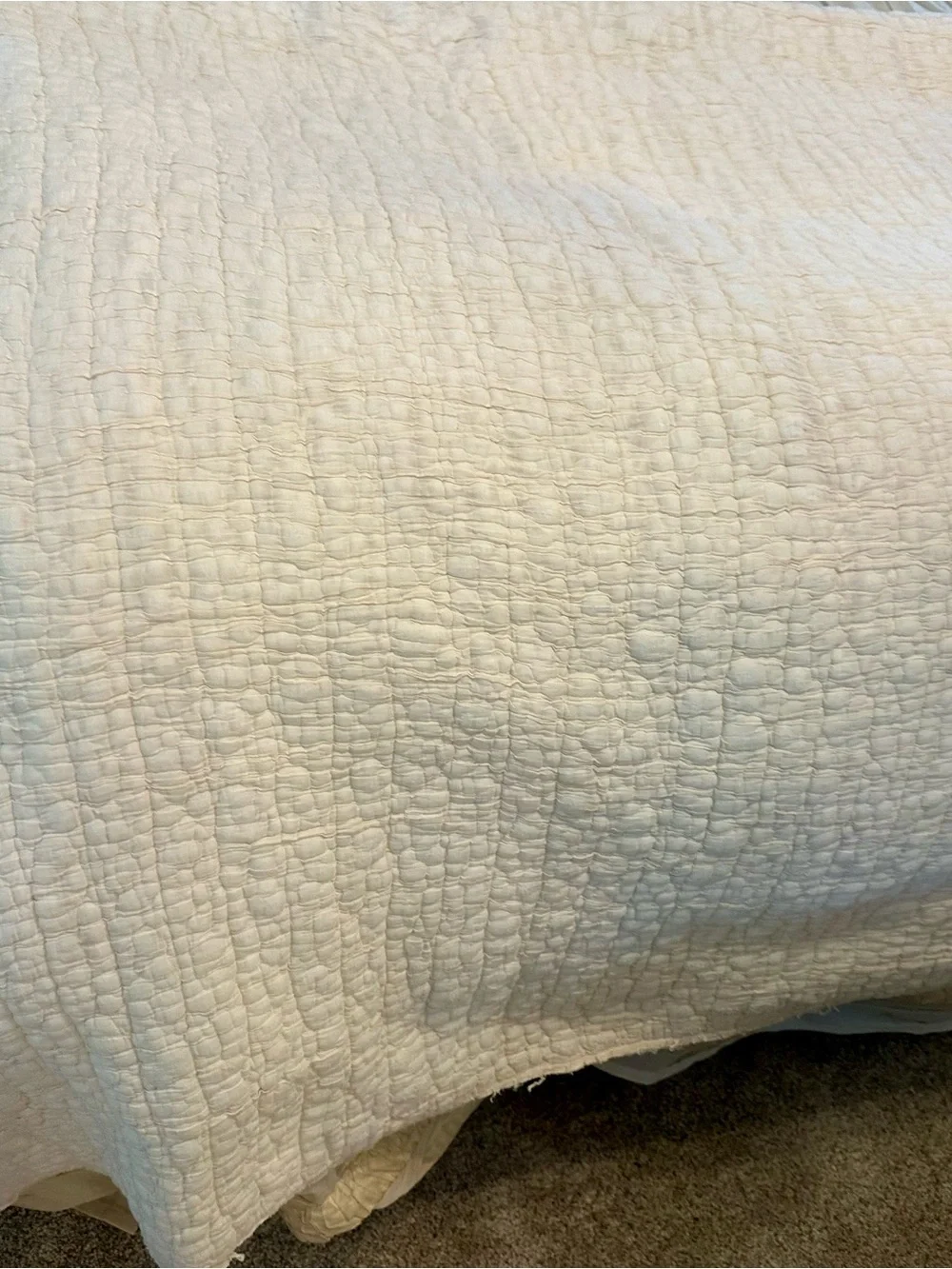 Pottery Barn Cream Quilted Coverlet and matching shams